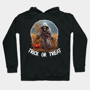 Grim Reaper In A Cornfield - Trick Or Treat (White Lettering) Hoodie